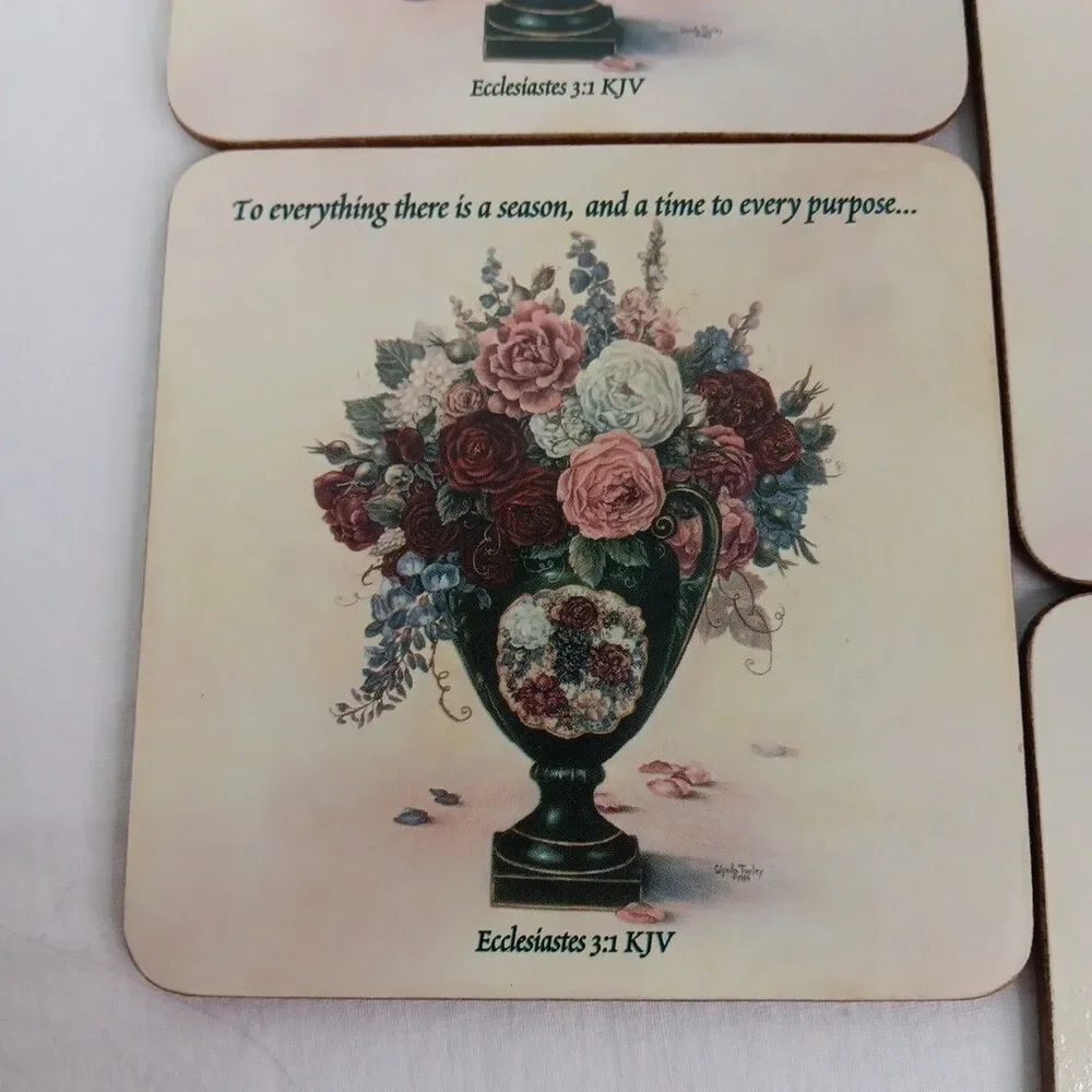 Glynda Turley Art Cork Coasters Ecclesiastes 3.1 KJV Season and Purpose Quote